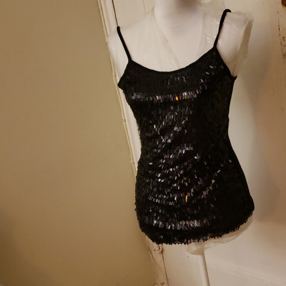 FOCUS Black Sequin Spaghetti Camisole SZ M - Picture 2 of 16